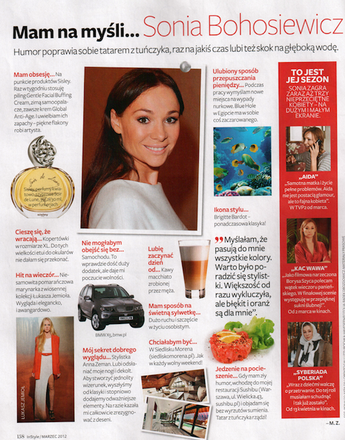 Ulubione perfumy polskich gwiazd Sonia Bohosiewicz Instyle Marzec 2012