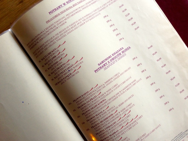 Menu restauracji Arti