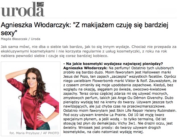 Ulubione perfumy Agnieszki Włodarczyk - wywiad dla magazynu Uroda